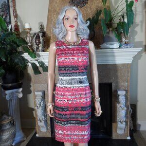 Carolina Herrera New York Sleeveless Red Multi-Print Sheath Dress – Size M